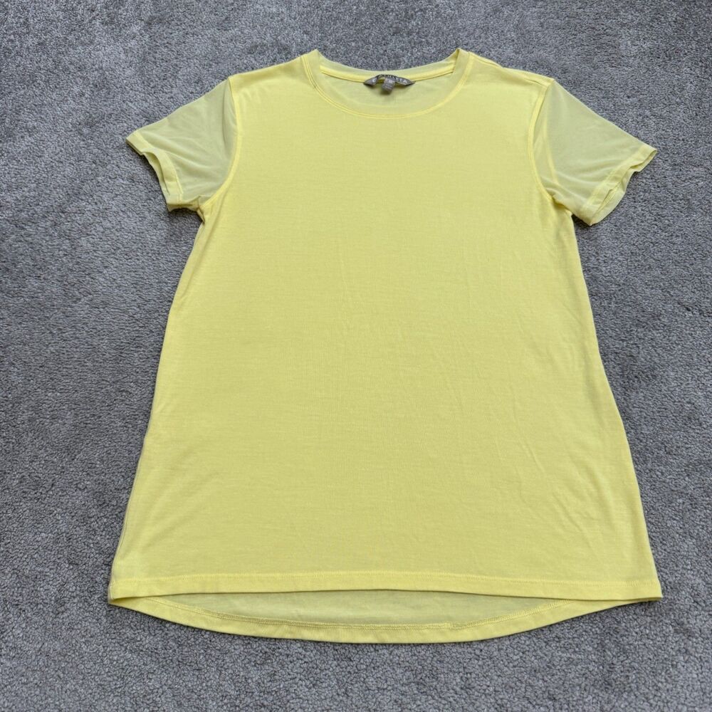 Athleta Sheer Mesh Tunic T-Shirt Womens Medium Yellow Short Sleeve Crew Neck Tee